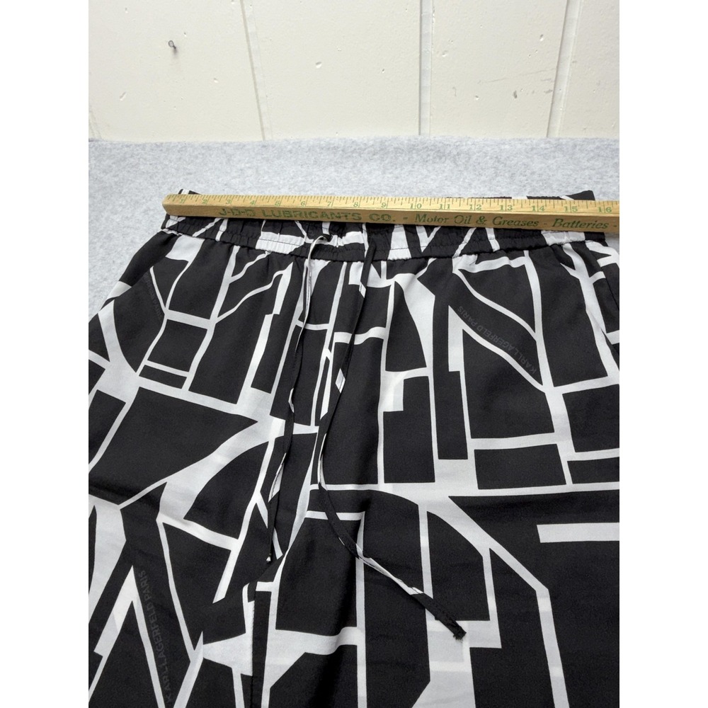 Karl Lagerfeld Paris Pants Womens M Black Geometric Satin Wide Leg Pull On Logo - Picture 3 of 15